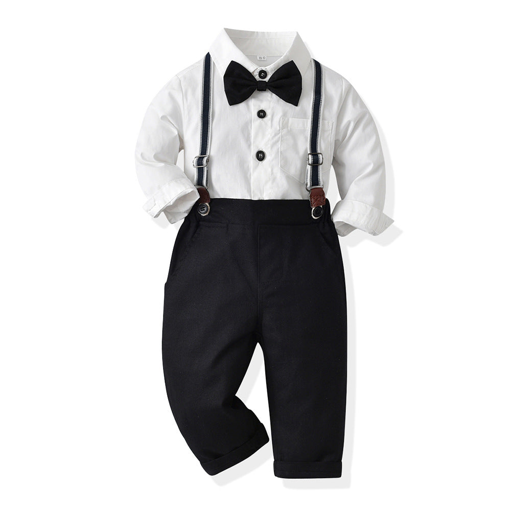 Boys' formal wear, children's performance outfit, student piano recital costume, floral dress for kids, big kids' white shirt and black pants set