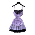 French lace patchwork camisole dress - summer slimming a-line mini dress - green sexy