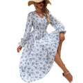 &  autumn hot-selling women's printed v-neck long sleeve maxi dress - stylish and versatile