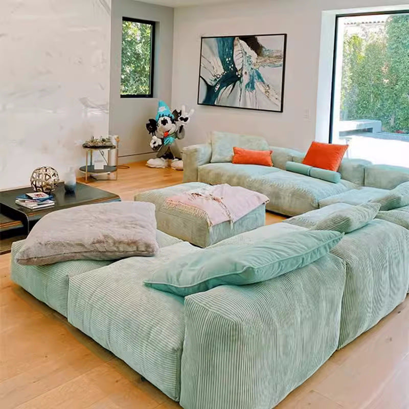 Cream style tofu block sofa retronormcorepopular designer home quiet style corduroy cloth living room modular sofa