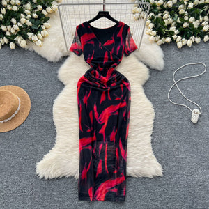 European and american light luxury high-end ombre v-neck dress - women's summer slimming design, unique and chic elegant maxi dress