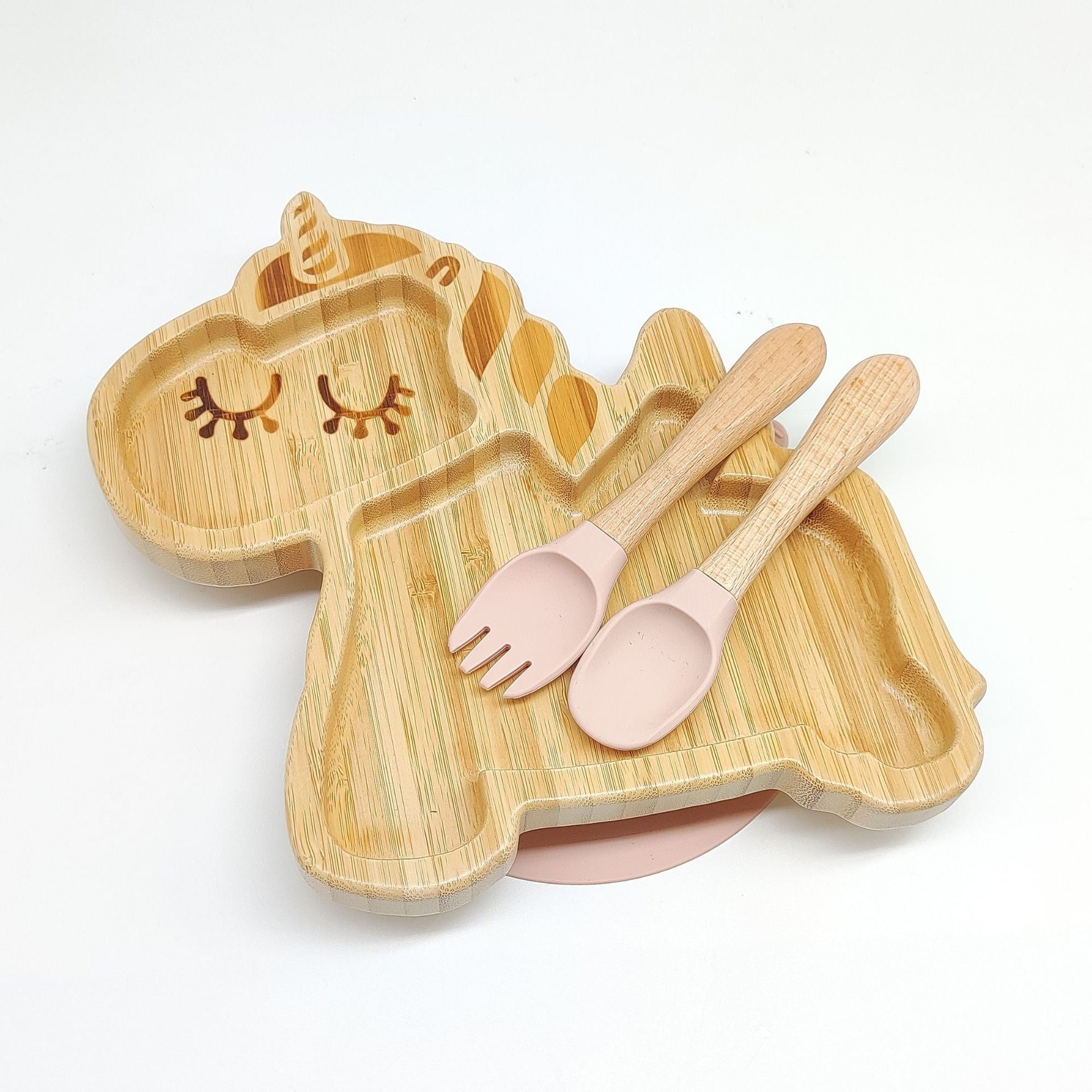 Food grade silicone children's tableware set baby food supplement training fork and spoon plate cute cartoon baby tableware set