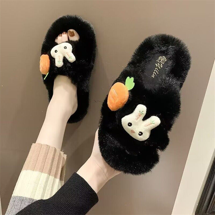New arrival rabbit fur slippers outwear cute plaidheattechbest sellingwinter cotton slippers crossfashioneasiest for match