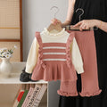 Girls' sweater round neck  new knitted two-piece set sweet and cute little girl pants outfit