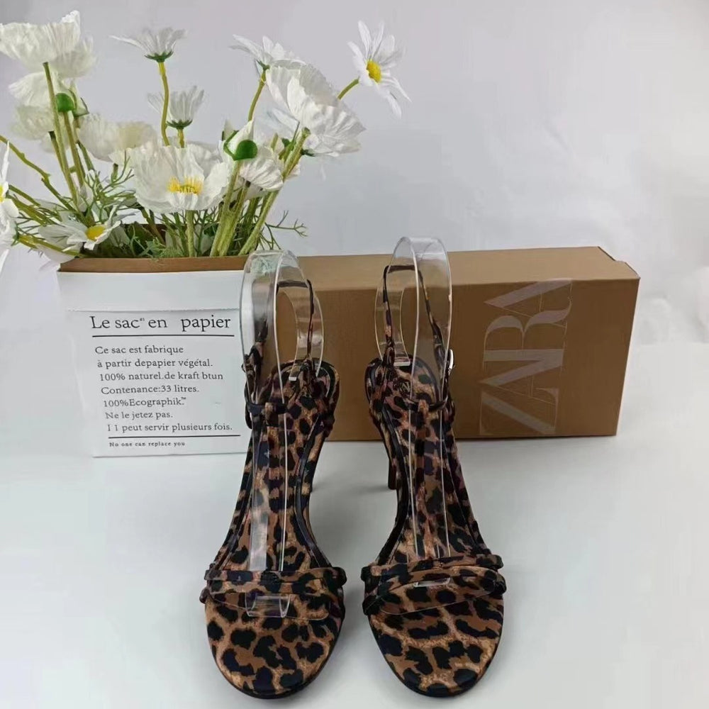 Za2024 new leopard print high heels - elegant single strap stiletto open toe women's shoes - leopard print printed high heel fashion footwear