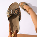 new european and american style export leather buckle cork slippers women's beach open toe flat sandals plus size women's sandals