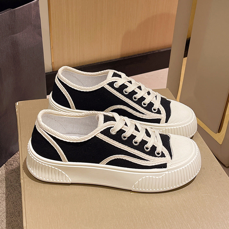 Niche platform canvas sneakers for women, new 2025 spring/autumn collection, versatile biscuit shoes, casual athletic shoes, retro hong kong style skate shoes