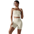 New all-in-one sports bra set: anti-slip, anti-exposure bandeau top with matching workout shorts - perfect for yoga and fitness