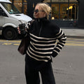 European and american women's clothing  fall/winter new arrivals:  cross-border casual turtleneck striped zipper pullover knit sweater
