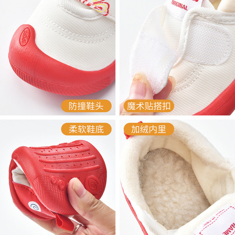 Baby shoes 0-1-2-3 years old toddler shoes autumn winter fleece-lined boys' shoes girls' soft sole spring autumn cloth shoes single shoes