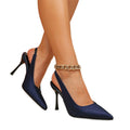 Women's shoes women's high heels mules back strap cross-border super high heels amazon dark blue best selling pointed toe shoes