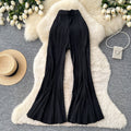 K-stylehigh waistdrapedknitting elastic waist wide leg pants women's spring and summerwork clothing styleeasiest for match silm bootcutpants