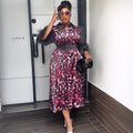 new arrival  african women's plus size cross-border trade three-quarter sleeve black feather lapel printed dress