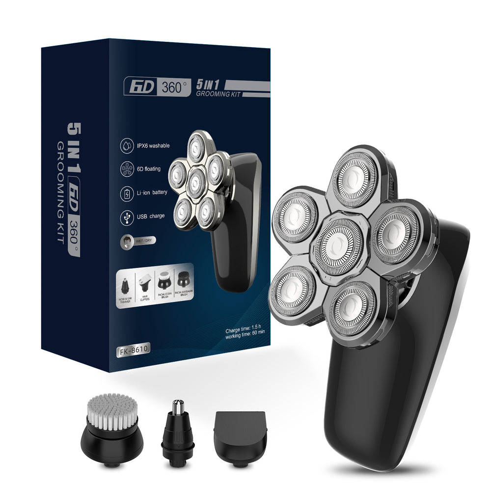 Men's digital display six-blade electric shaver, head-shaving machine, washable razor, multi-functional high-power