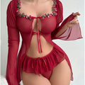European and american new sexy lingerie - scarlet red two-piece bikini set - sexy & sweet skirted resort swimwear