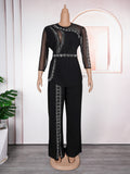 African plus size trendy new women's cross-border long sleeve top + pants two-piece set
