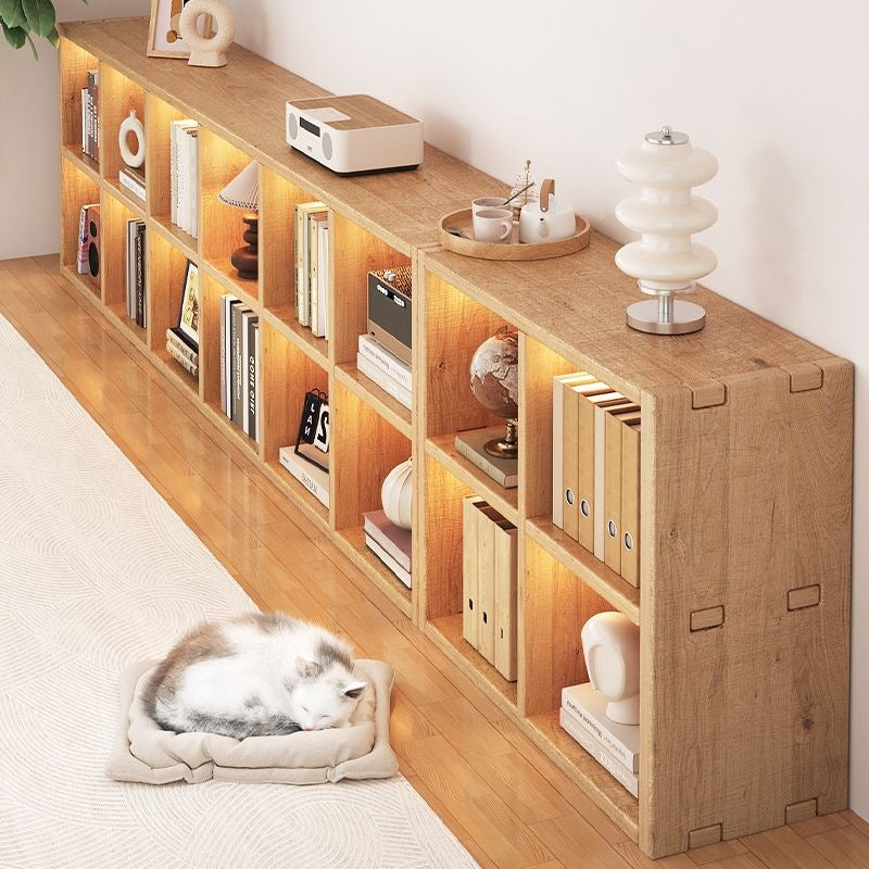 Checkered solid wood bookshelf floor-standing storage rack home living room organizer wall-mounted low cabinet bookcase