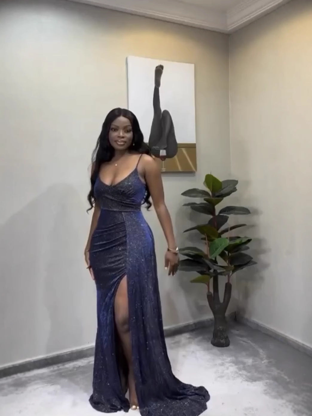 European and American style fashion new product flash suspender low-cut sexy irregular hip-wrapped dress women's clothing