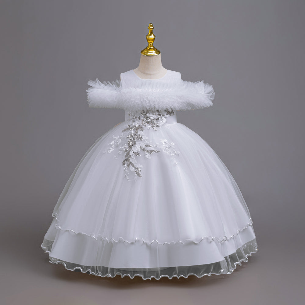 New arrival: children's princess dress - off-the-shoulder wedding gown, piano recital dress, baby girl dress for export