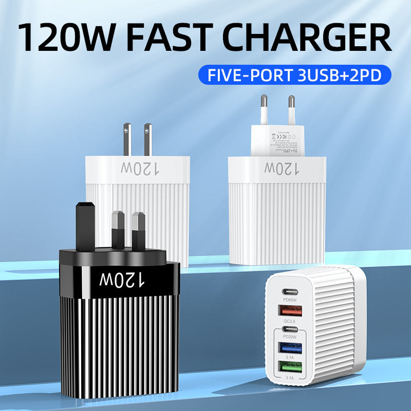 European and american standard multi-port mobile phone charger fast charging head 3usb+2c british standard five-port charging head suitable for huawei and apple