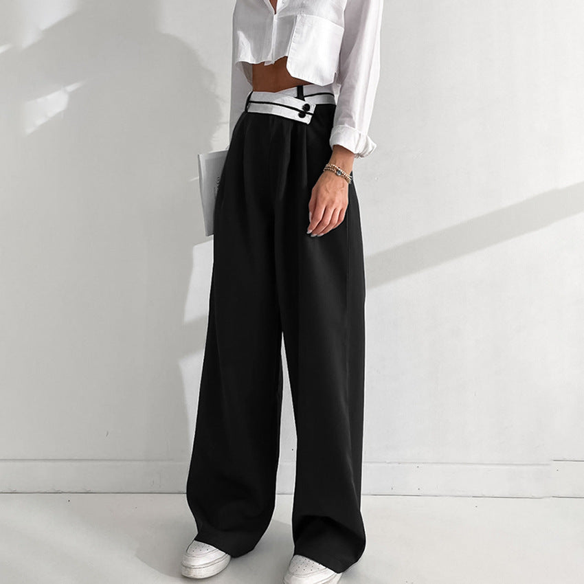 2025  American street contrasting suit pants women's spring design high waist drape wide-leg casual pants trousers