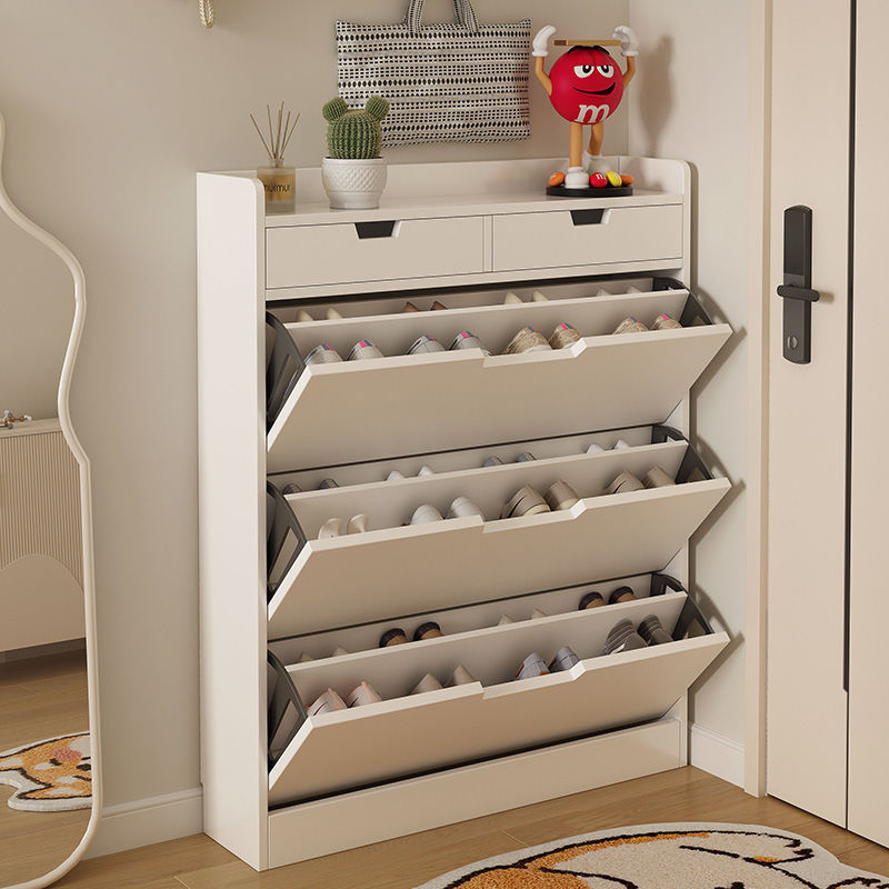 Modern slim flip-down shoe cabinet for entryway, minimalist home use, small apartment, 17cm height, easy storage shoe rack