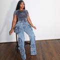 European and american style women's multi-pocket jeans -  cross-border autumn/winter fashion washed high-waisted straight-leg casual pants