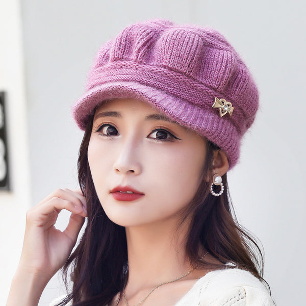 Winter knitted wool hat for middle-aged and elderly women Korean version of bud hat, piled thickened warm windproof hat, elderly hat