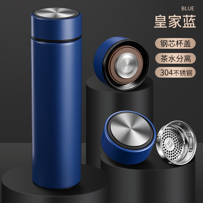 Smart temperature display stainless steel insulated tumbler - vacuum 304 business straight cup - temperature display water bottle - men's tea and water separation cup