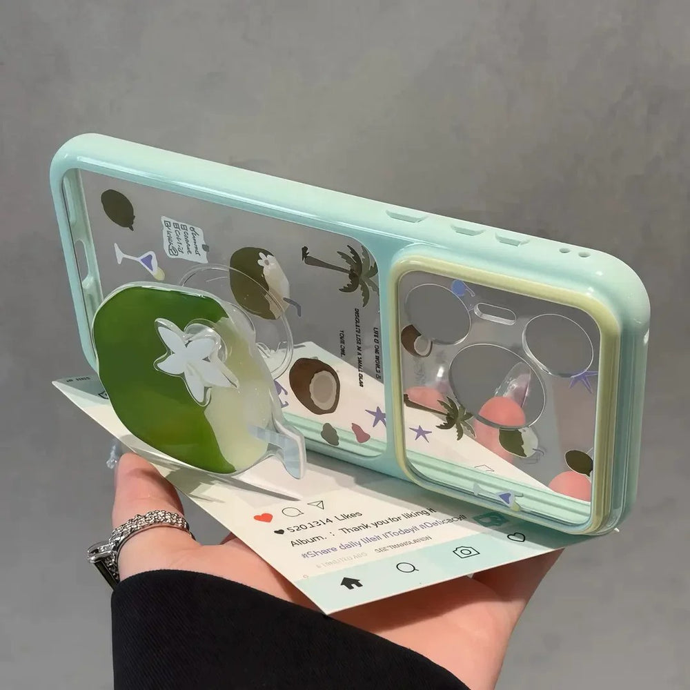 Suitable for apple 17promax starry sky shell summer rotating flower green coconut iphone18 anti-fall mobile phone case 15