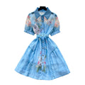 French country style rhinestone embellished slimming a-line dress - women's summer korean style short sleeve floral print shirt dress