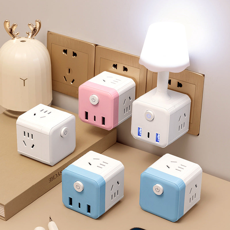 Desk lamp cube socket panel - multifunctional home power strip with usb charging, cute ambient night light