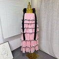 spring new sleeveless solid color wide strap long loose ruffle tiered cake dress