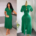 exportelegance style pure color single breasted knittingdress women's summerk-style silm slit long skirt dres