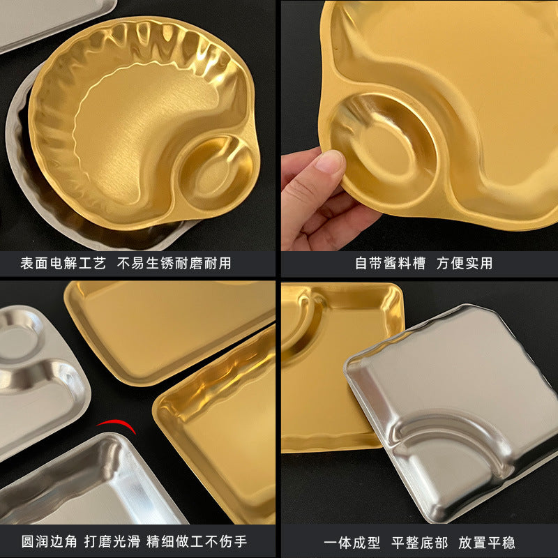 Creative stainless steel snack plate - gold divided fries tray - dumpling plate - commercial grade for bars, ktvs, and restaurants