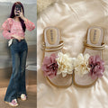 New summer fairy slippers women's summer outwear fashion two-color flower flats one-line sandals women's two-wear sandals