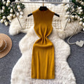 Sophisticated and elegant, this sleeveless, mock-neck knit dress is perfect for women's summer wear. featuring a korean-inspired design, this figure-flattering a-line dress is ideal for both work and casual outings