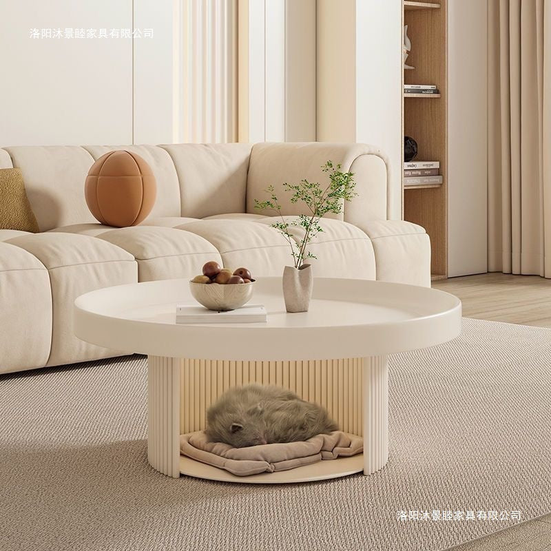 French cream iron art minimalist living room modern coffee table small apartment home creative pet friendly round light luxury set