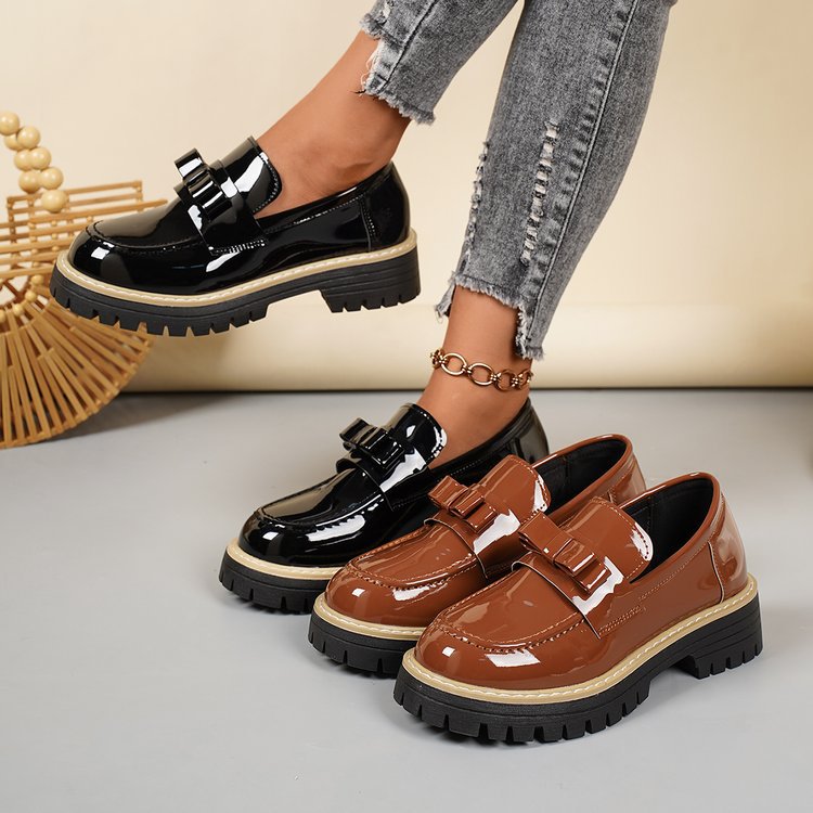 Export thick heel thick sole small leather shoes new arrivalspring & fall loafers plus sizecasual patent leather british style women's shoes