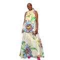 african women's clothing:  summer new arrival - stylish and elegant halter neck printed sleeveless long dress with unique design