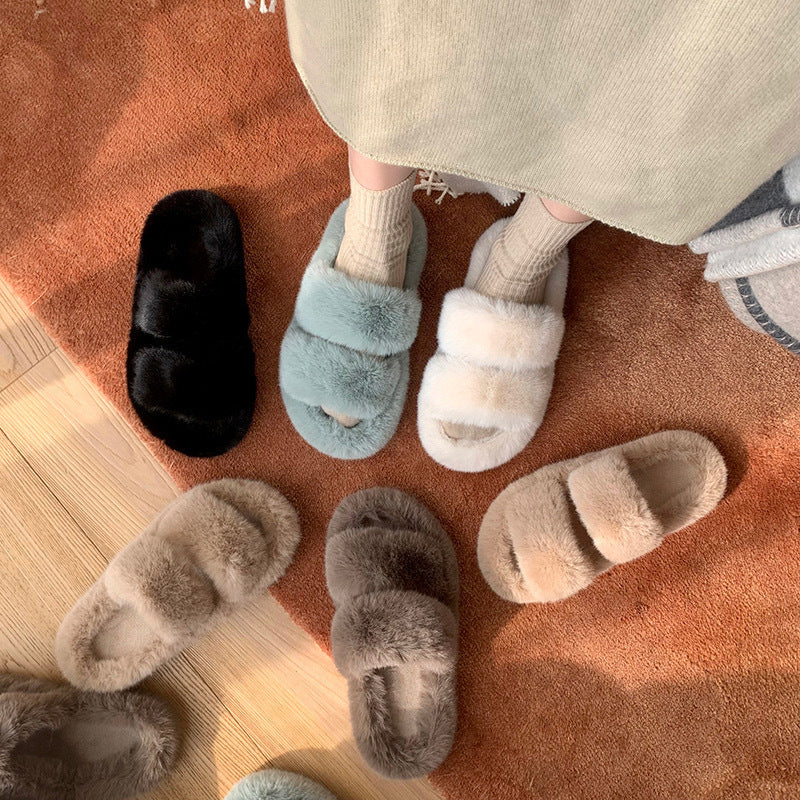 New arrival parallel strap best selling fur slippers for women fall and winteroutwearplatform shoesthick soleheight-increasing soft bottomfor homeoutwear cotton slippers
