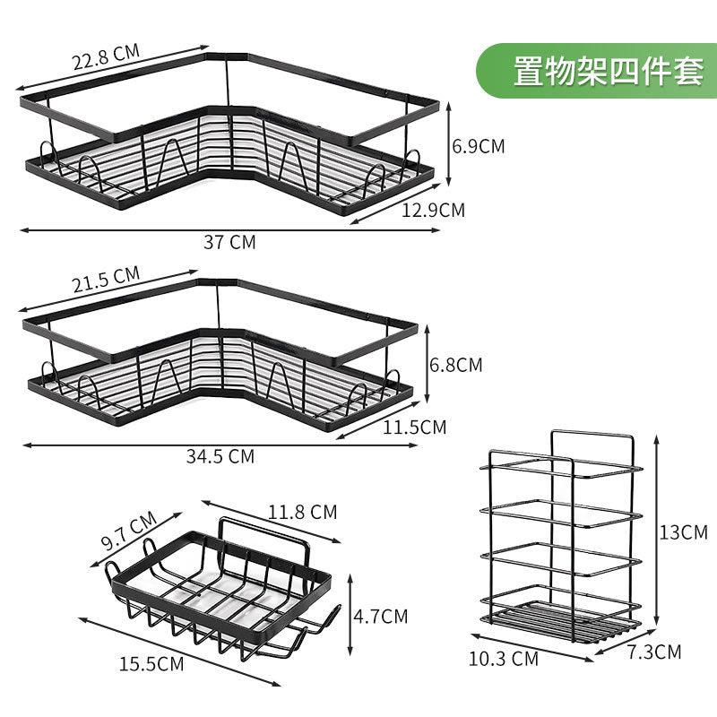 Wrought iron bathroom rack triangular non-punching storage rack toilet corner wall hanging toiletries finishing shelf