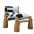 Vintage solid wood designer baseball chair - striped fabric accent chair for living room, single seater leisure chair, atmospheric sofa chair