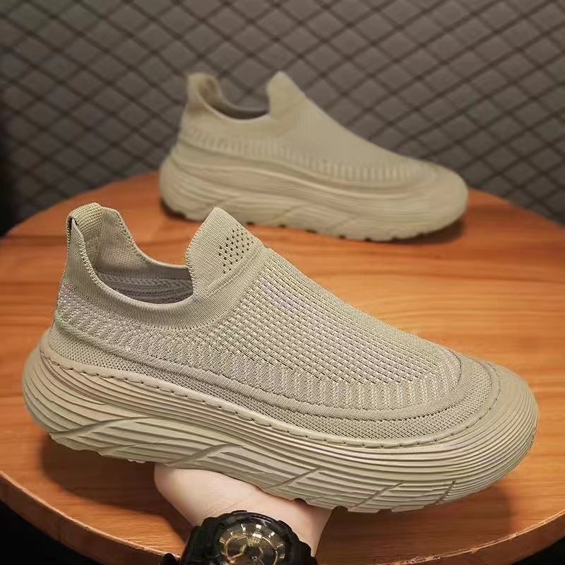 European 2026 new spring casual sneakers men's slip-on chunky platform flyknit breathable lightweight niche sneakers