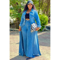 European and american style loose denim long coat  cross-border women's autumn and winter button-down cardigan long sleeve windbreaker jacket