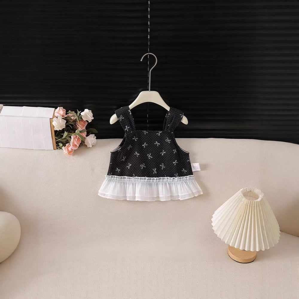 【dropshipping】trendy autumn outfit set for baby girls: cute tank top, suspender top, and wide-leg pants - 3-piece set for early autumn