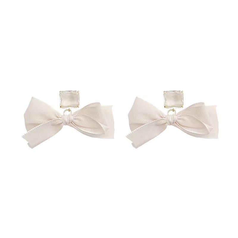 Japanese and korean style simple elegant mesh bow earrings high-end french popular earrings women's trendy cold style earrings