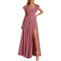 fashion:  summer new arrivals - elegant ruffle sleeve floral slit maxi dress for women (us/eu)