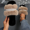 Fashion rhinestone indoor and outdoor casual fur slippers 2024 autumn and winter floor slippers bedroom home fur slippers