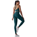 fashion seamless knittingpure color beautiful back high elastic tight yoga suit running fitness suit two-piece set for women